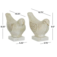 Set of 2 White Ceramic Coastal Bird Sculpture, 16.75", 18.25"