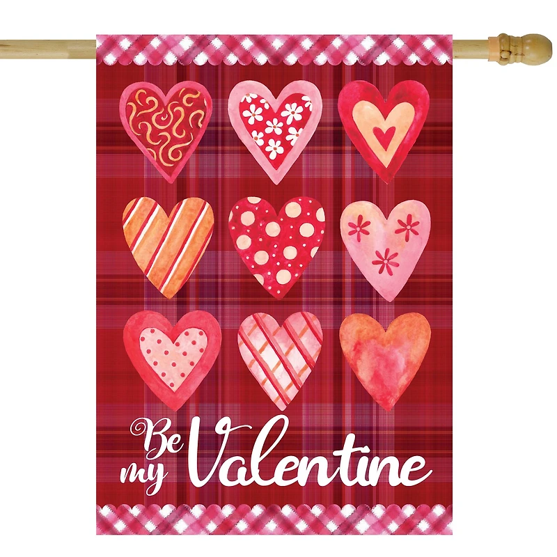 Be My Valentine Large Plaid & Heart Outdoor House Flag
