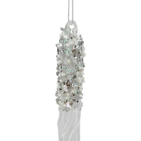 Sequined and Beaded Icicle Glass Christmas Ornament - 9" - Clear