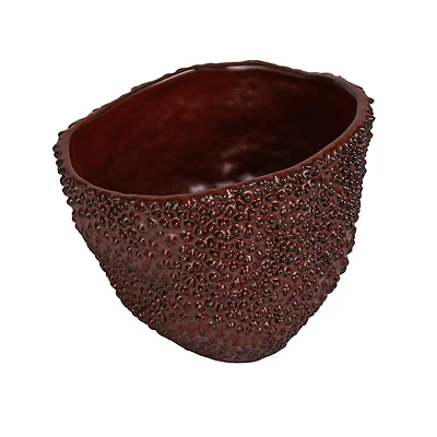 Hello Honey® 6" Brown Reactive Glaze Stoneware Organic Shaped Planter with Raised Dots