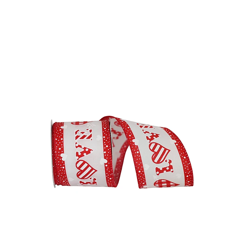 JAM Paper 2.5" x 10yd. Wired Gingham Heart Love Ribbon