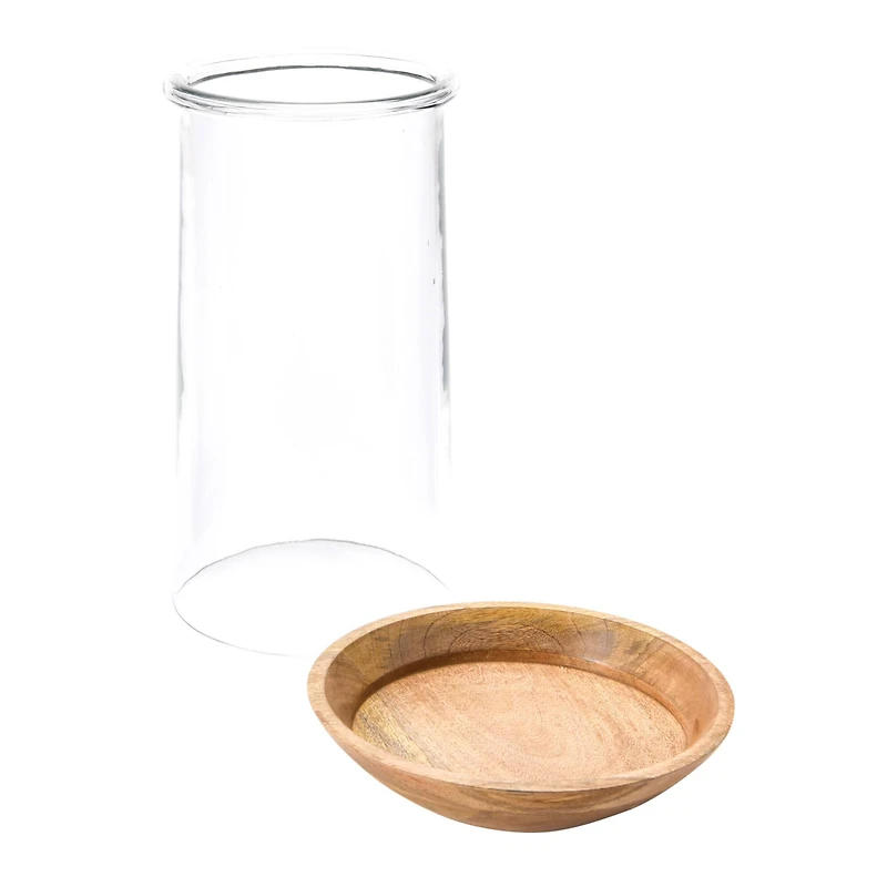 Hello Honey® 15'' Glass Hurricane with Wood Base