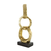 15" Gold Abstract Interlocked Rings Ceramic Sculpture with Black Base