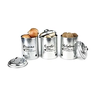 Mind Reader Silver Garlic, Onion, Potatoes Metal Canister Set