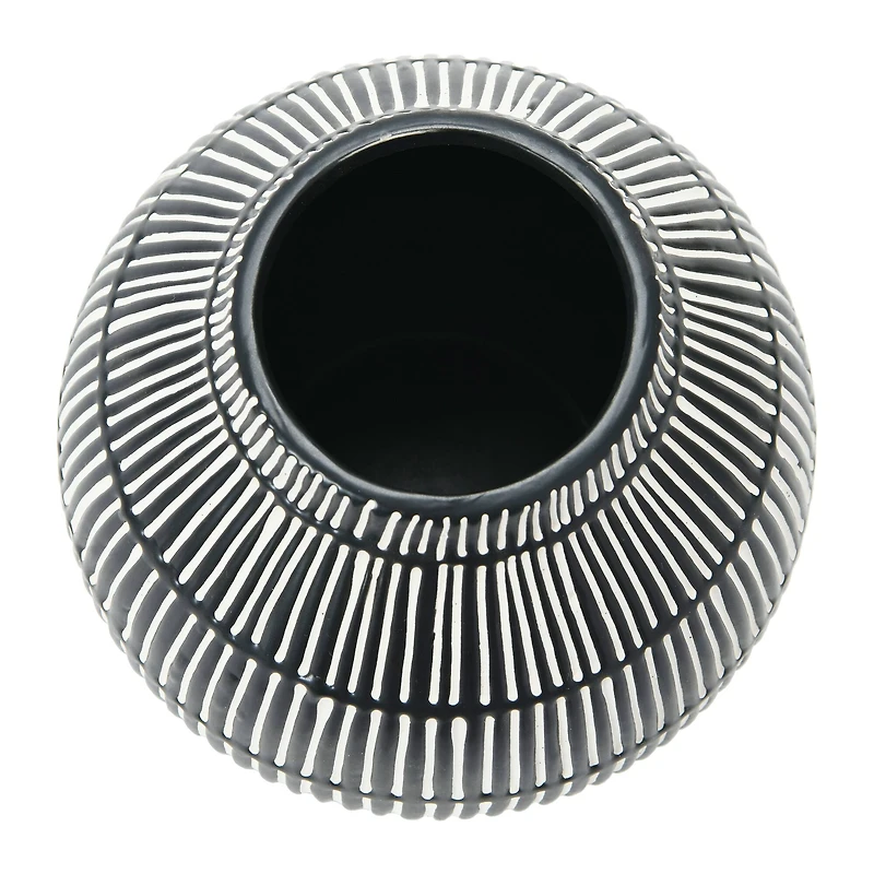 Hello Honey® 6" Black & White Debossed Stoneware Vase