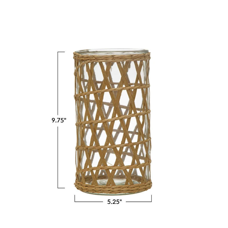 Hello Honey® 10" Woven Grass Glass Hurricane