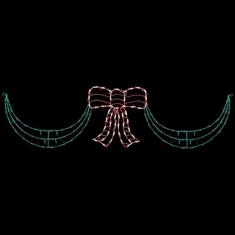 3-Piece Lighted Red Bow and Green Swag Christmas Decoration