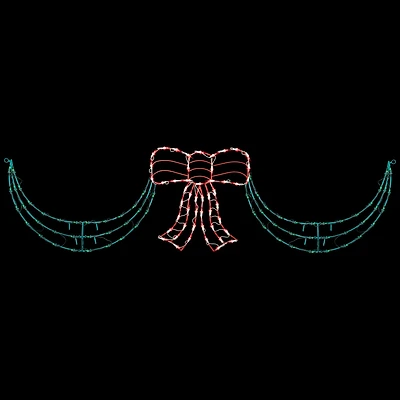 3-Piece Lighted Red Bow and Green Swag Christmas Decoration