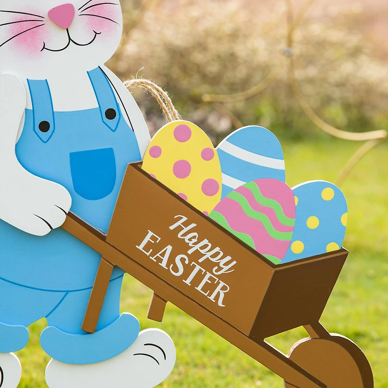 Glitzhome® 30.5" Easter Bunny Cart Wooden Décor