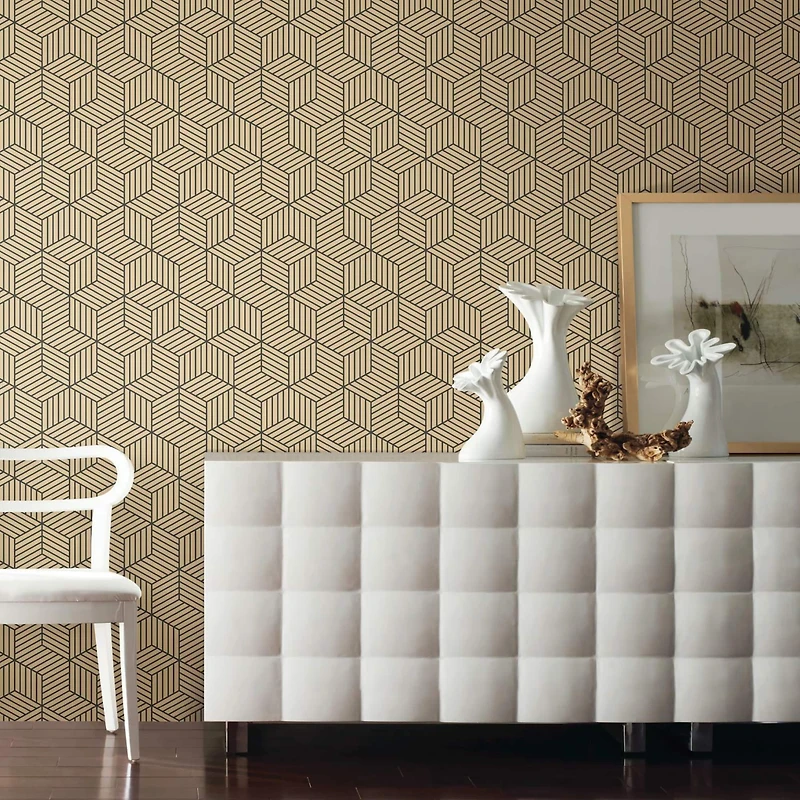 RoomMates Stripped Hexagon Peel & Stick Wallpaper