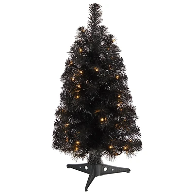 2ft. Pre-Lit Black Artificial Christmas Tree, Warm White LED Lights