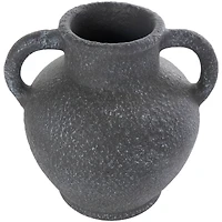 10.5" Black Ceramic Textured Whitewashed Vase with Handles