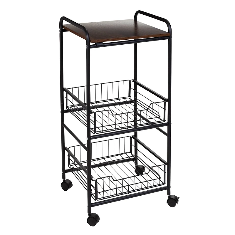 Honey Can Do Black & Natural 3-Tier Slim Rolling Cart