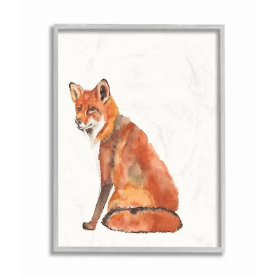 Stupell Industries Orange Curious Fox Watercolor Gray Wooden Framed Wall Art