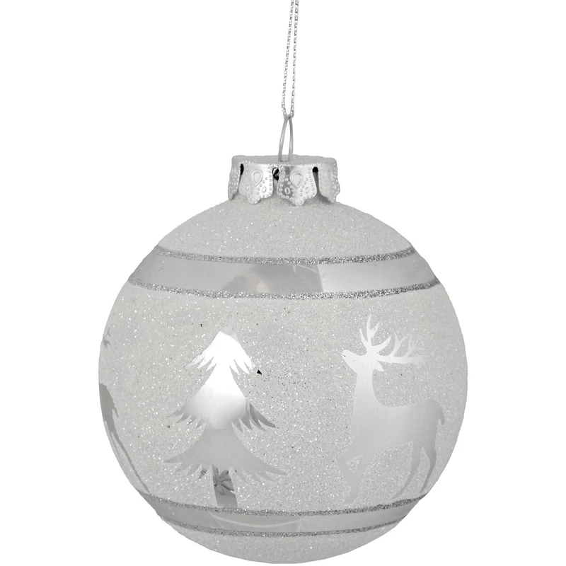 3.5" White & Silver Glass Ball Ornament
