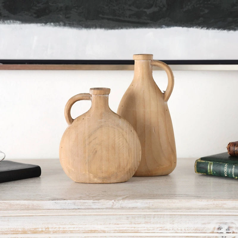 Natural Wood Slim Jug Inspired Vase Set