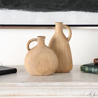 Natural Wood Slim Jug Inspired Vase Set