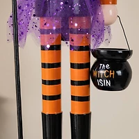 Glitzhome® 18.5"H Halloween Wooden Witch Nutcracker with Witch Cat Ornament