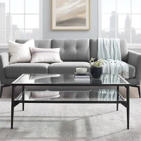 42" Black Two Tier Glass and Metal Coffee Table