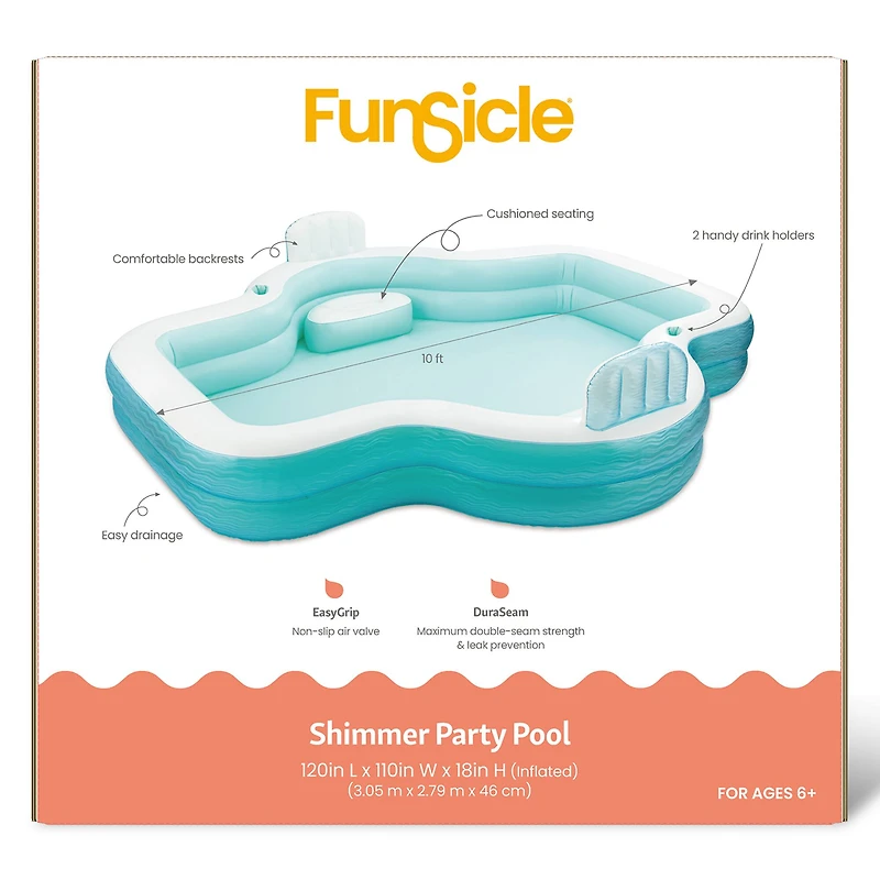 Funsicle 10ft. Teal & White Shimmer Party Lounge Pool