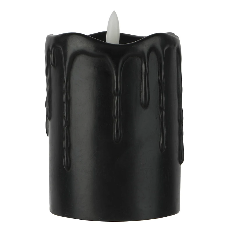 3" x 4" Black Dripping LED Wax Pillar Candle by Ashland®