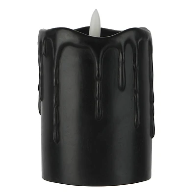 3" x 4" Black Dripping LED Wax Pillar Candle by Ashland®