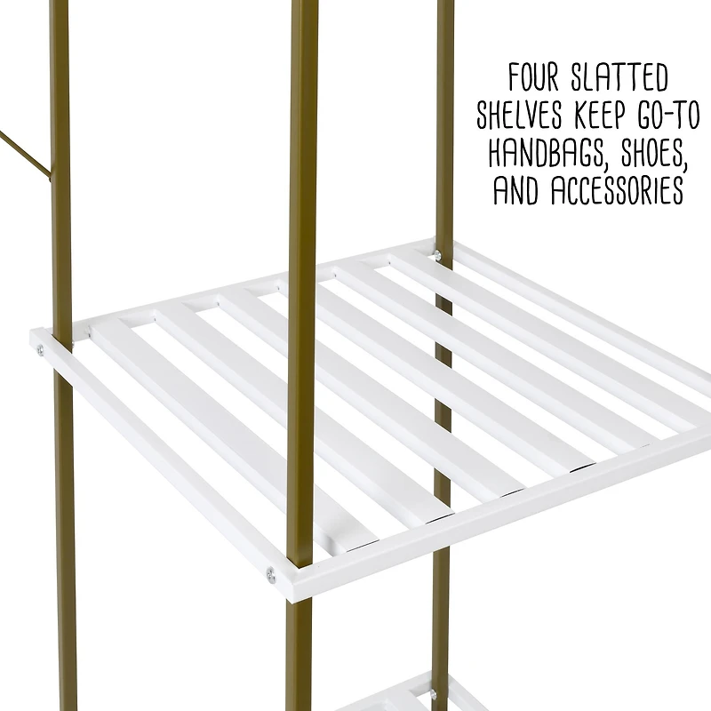 Honey Can Do Olive & White Freestanding Open Metal Closet Wardrobe