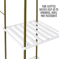 Honey Can Do Olive & White Freestanding Open Metal Closet Wardrobe