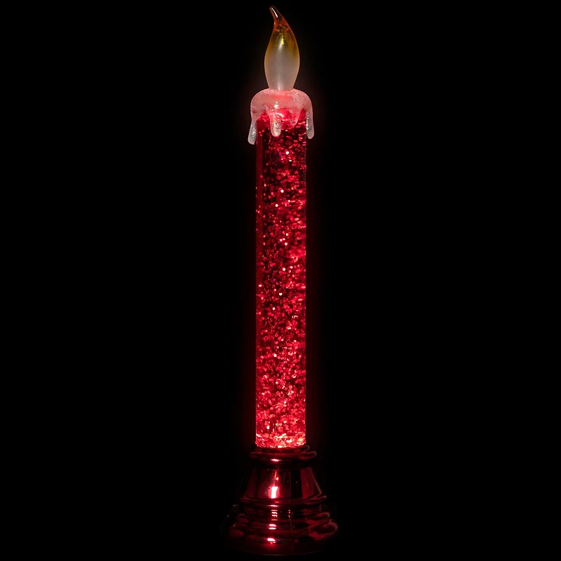 Glittered LED Flameless Christmas Candle - 9.25" - Red