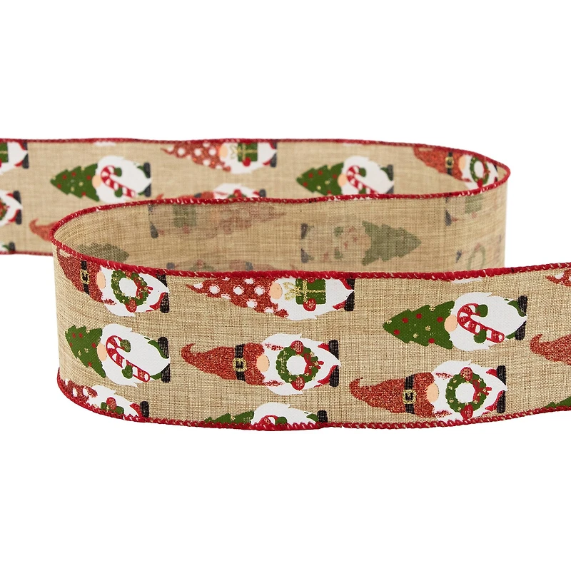 2.5" x 10yd. Burlap Wired Gnome Craft Christmas Ribbon