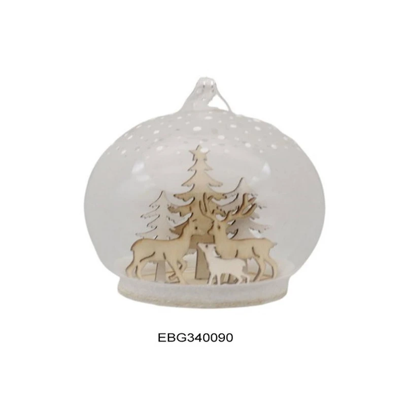 Deer Family in Snow Glass Globe Christmas Ornament - 4.75"