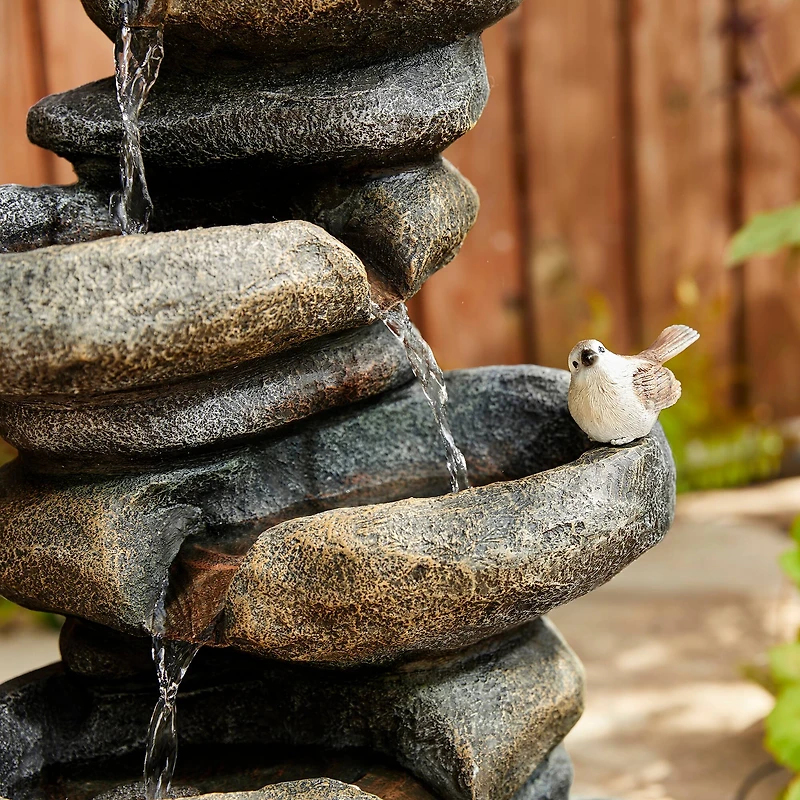 Glitzhome® 23" Natural LED 5-Tier Stacked Stone Outdoor Fountain