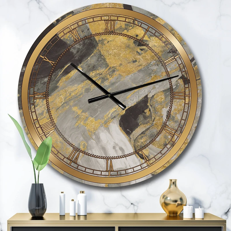 Designart 'Marble Gold And Black Glam Wall Clock