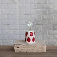 Hello Honey® 7.25" White & Red Dots Stoneware Lamp with Tree Shaped LED Filament Lightbulb