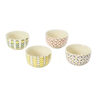 Hello Honey® 4.75" Wide Floral Print Hand-Stamped Stoneware Bowls, 4ct.