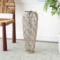 25" Silver Aluminum Metal Geometric Art Deco Inspired Arched Vase
