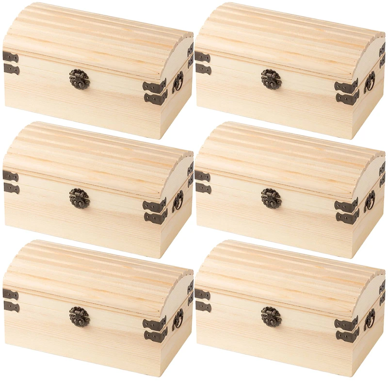 6 Pack: 9" x 5" Ornate Wood Treasure Chest by Make Market®