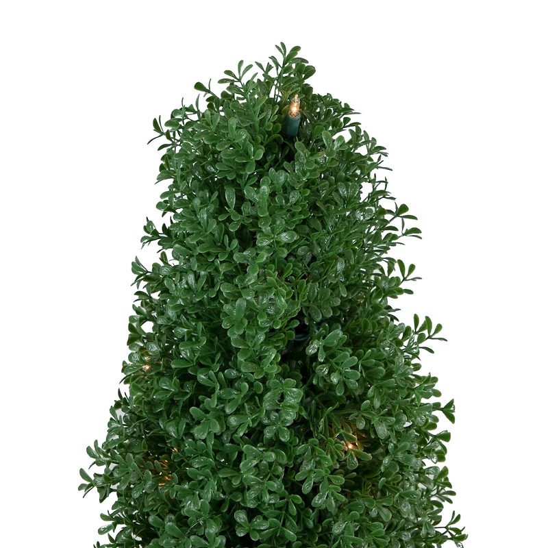 4ft. Pre-Lit Artificial Boxwood Cone Topiary Tree with Round Pot, Clear Lights