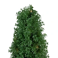 4ft. Pre-Lit Artificial Boxwood Cone Topiary Tree with Round Pot, Clear Lights