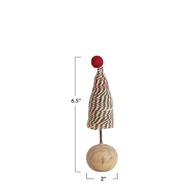 Hello Honey® 6.5" Red, Green & White Twist Handmade Wool Felt Tree with Wood Ball Base