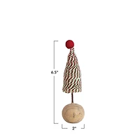 Hello Honey® 6.5" Red, Green & White Twist Handmade Wool Felt Tree with Wood Ball Base