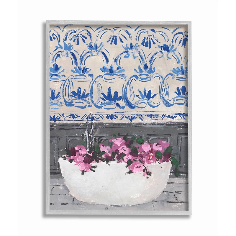 Stupell Industries Flowers In Bath Tub Gray Framed Wall Art
