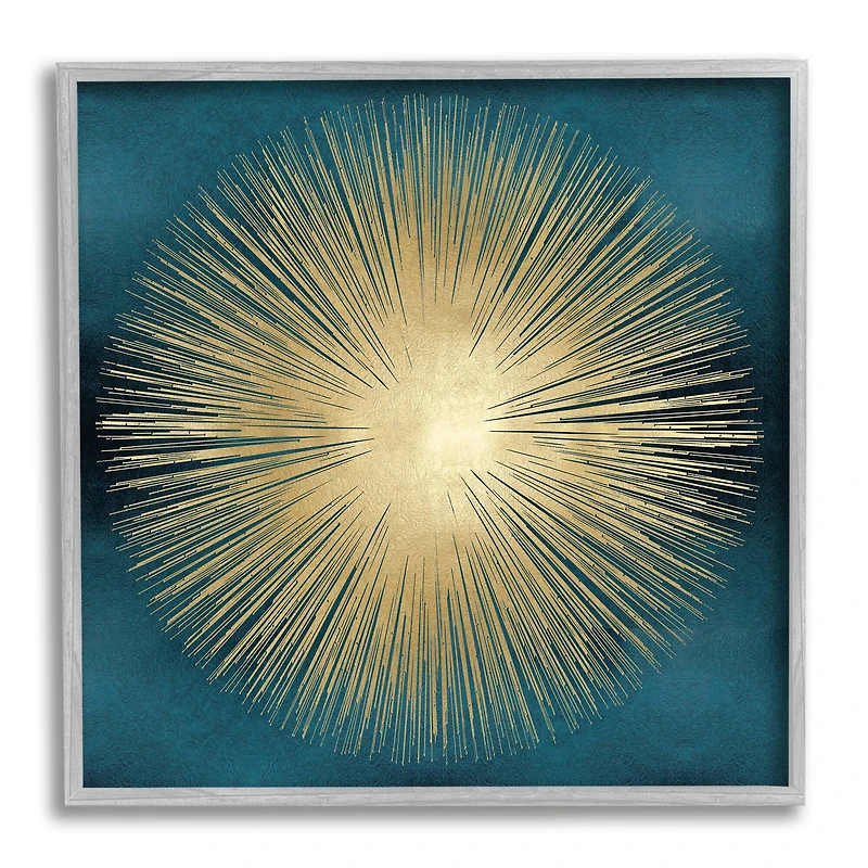 Stupell Industries Abstract Deco Sunburst Shape Over Dark Blue in Frame Wall Art
