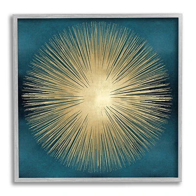 Stupell Industries Abstract Deco Sunburst Shape Over Dark Blue in Frame Wall Art