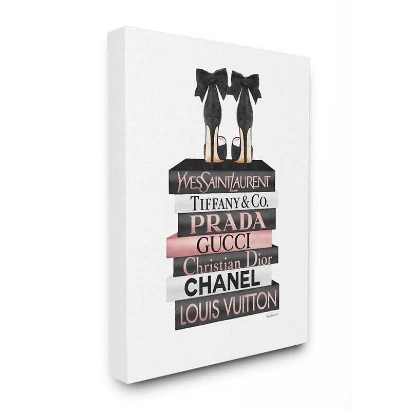 Stupell Industries Elegant Black Bow Heals on Glam Designer Bookstack Canvas Wall Art