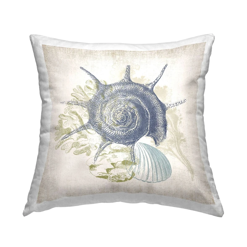Stupell Industries Detailed Seashells Ocean Sea Life Botanicals Throw Pillow, 18" x 18"