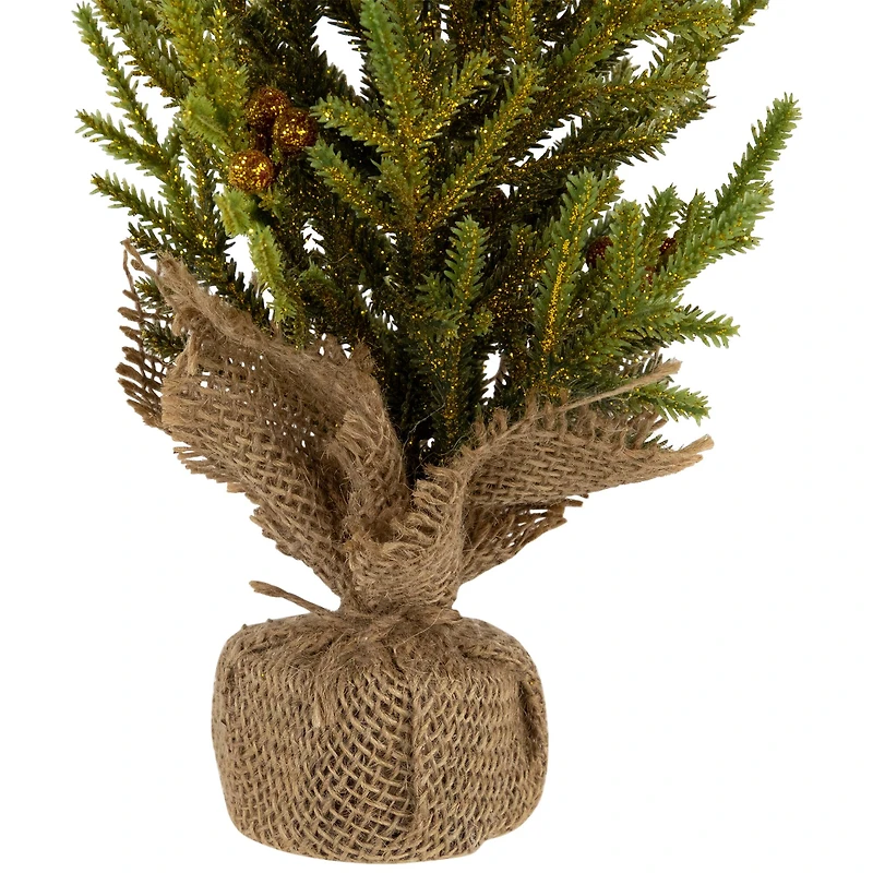 12" Unlit Pine with Berries Artificial Christmas Tree in Burlap Base