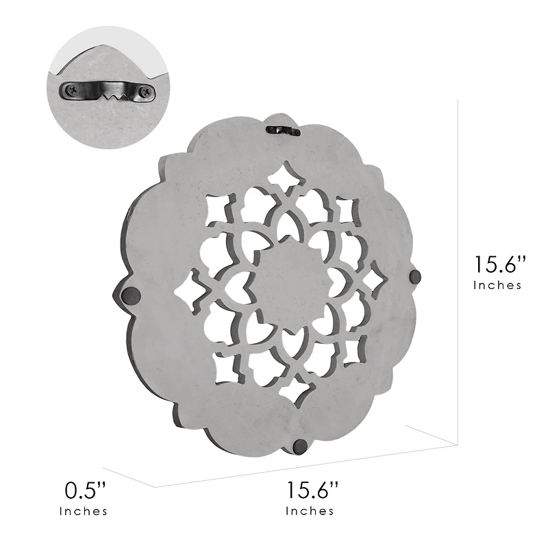 American Art Décor™ 16" Small Gray Traditional Hand-Carved India Wood Medallion