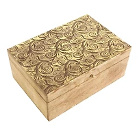 Brown & Gold Mango Wood Scroll Storage Box Set