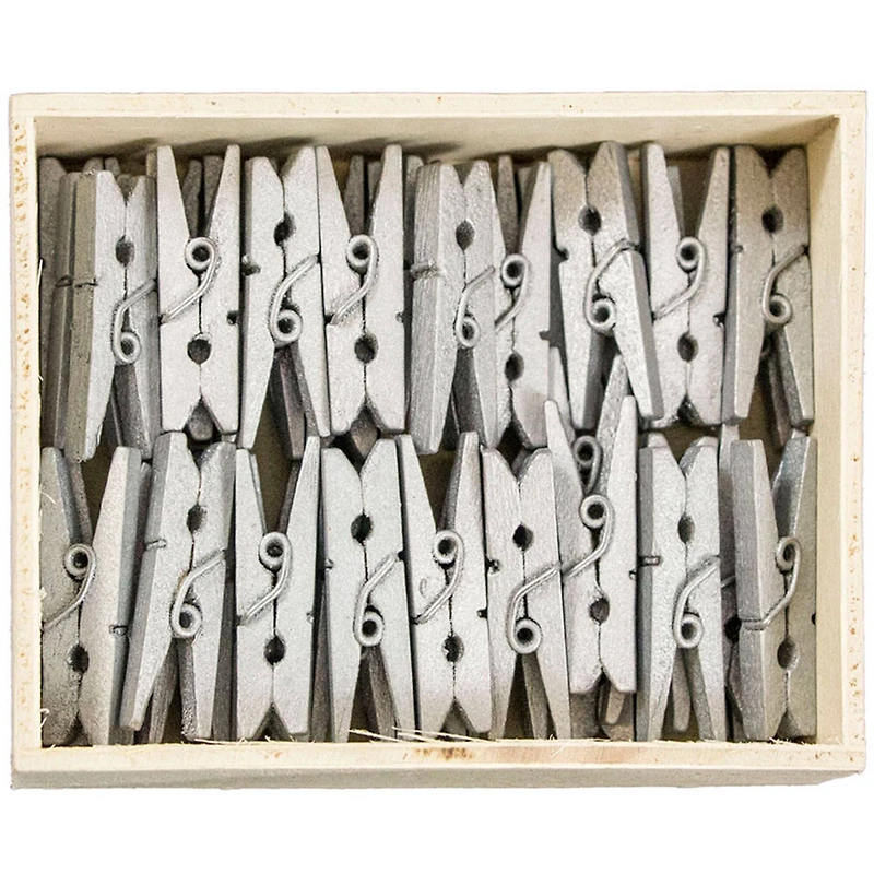 JAM Paper 1.125" Silver Wood Clothespins, 50ct.